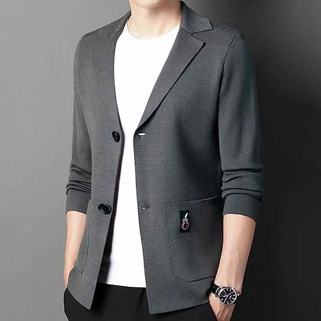 Men’s Cardigan Sweater Ribbed Knit Regular Knitted Plain Lapel Warm Ups Modern Contemporary Daily Wear Going out Clothing Apparel Fall Winter Black Camel S M L f4cf8d3e3479d698960ad31660d1bc67