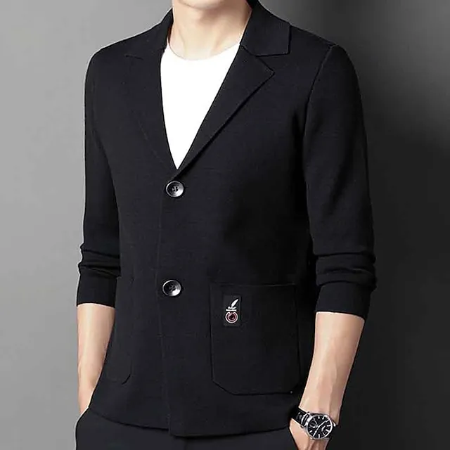 Men’s Cardigan Sweater Ribbed Knit Regular Knitted Plain Lapel Warm Ups Modern Contemporary Daily Wear Going out Clothing Apparel Fall Winter Black Camel S M L f813a73de5aaaa5767539922ac56f8c7