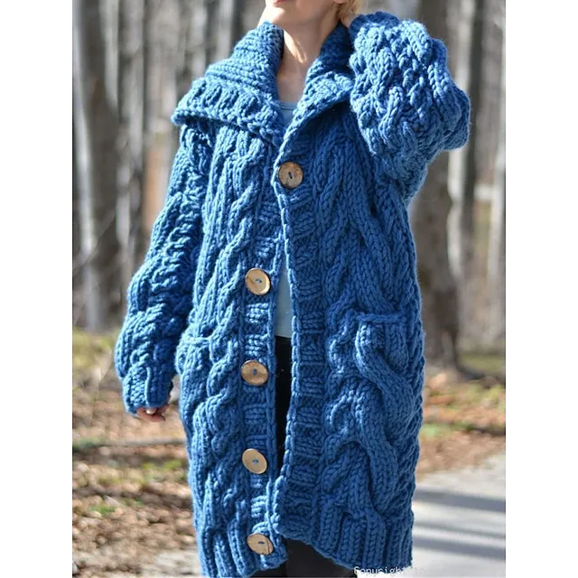 Women's Cardigan Sweater Hooded Cable Knit Acrylic Button Pocket Fall Winter Long Outdoor Going out Weekend Stylish Casual Soft Long Sleeve Pure Color Red Brown Black Light Green S M L