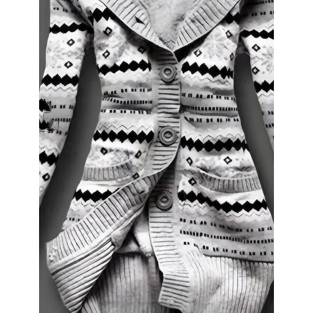 Women’s Cardigan Sweater Hooded Ribbed Knit Polyester Patchwork Button Fall Winter Long Daily Going out Weekend Stylish Casual Soft Long Sleeve Geometric Color Block Gray S M L 21d705d084881a9d38dfd959e7589b67