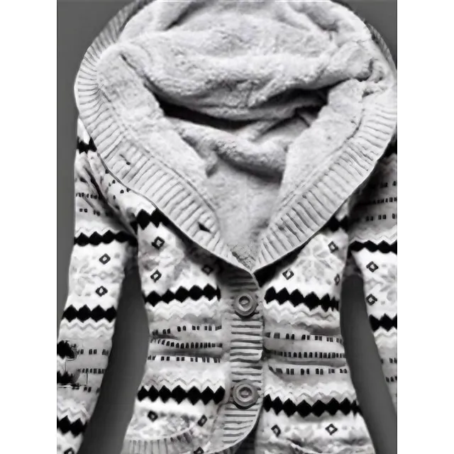 Women’s Cardigan Sweater Hooded Ribbed Knit Polyester Patchwork Button Fall Winter Long Daily Going out Weekend Stylish Casual Soft Long Sleeve Geometric Color Block Gray S M L c6932daaf30c48add925035530ac87d9