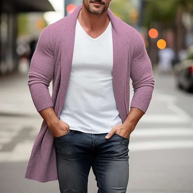 Men’s Cardigan Sweater Fall Sweater Ribbed Knit Tunic Knitted Plain Shawl Collar Warm Ups Modern Contemporary Daily Wear Going out Clothing Apparel Fall & Winter Black Blue M L XL 0586f326f3ab1df2c45c21cf64ba50c4