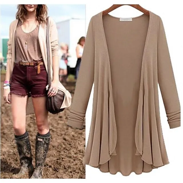 Women's Cardigan Sweater Open Front Ribbed Knit Polyester Oversized Fall Winter Daily Going out Weekend Stylish Casual Soft Long Sleeve Solid Color Black White Navy Blue M L XL