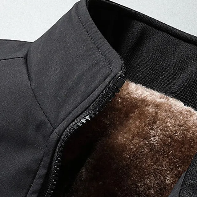 Men’s Winter Jacket Fleece Jacket Outdoor Daily Wear Warm Zipper Pocket Fall Winter Plain Fashion Streetwear Stand Collar Regular Black Dark Navy Blue Dark Gray Jacket 4d55788c9d1a7e31dbe5e43566934e80