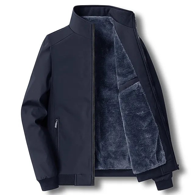 Men’s Winter Jacket Fleece Jacket Outdoor Daily Wear Warm Zipper Pocket Fall Winter Plain Fashion Streetwear Stand Collar Regular Black Dark Navy Blue Dark Gray Jacket 7415328693692b392f0218b32fed1c9e