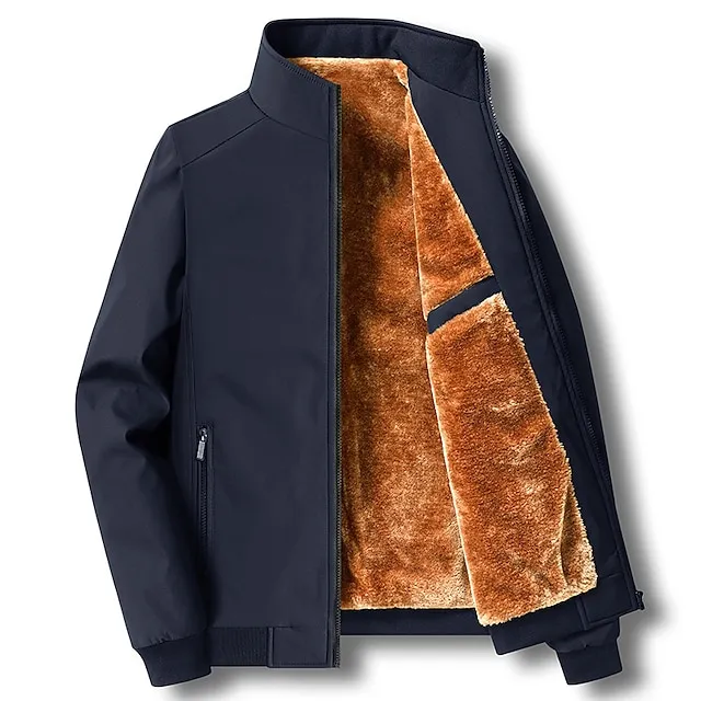 Men’s Winter Jacket Fleece Jacket Outdoor Daily Wear Warm Zipper Pocket Fall Winter Plain Fashion Streetwear Stand Collar Regular Black Dark Navy Blue Dark Gray Jacket 852b416bb50e8b0269214b097f4cf43a