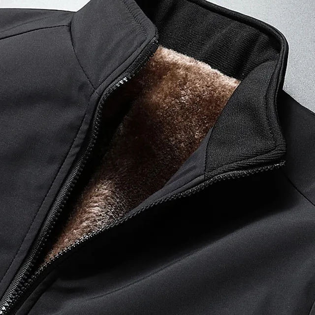 Men’s Winter Jacket Fleece Jacket Outdoor Daily Wear Warm Zipper Pocket Fall Winter Plain Fashion Streetwear Stand Collar Regular Black Dark Navy Blue Dark Gray Jacket 897c9a5c0d71035287852c4a62ed39f3