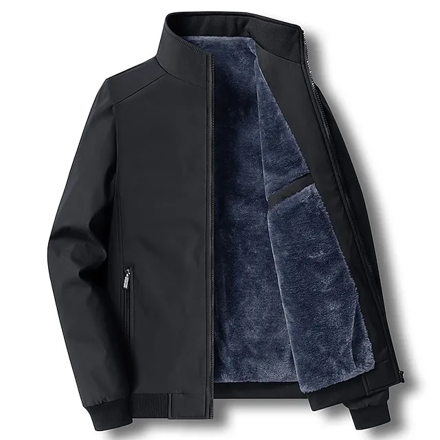 Men’s Winter Jacket Fleece Jacket Outdoor Daily Wear Warm Zipper Pocket Fall Winter Plain Fashion Streetwear Stand Collar Regular Black Dark Navy Blue Dark Gray Jacket 92a403b12daa86815e3e37c10e568d68