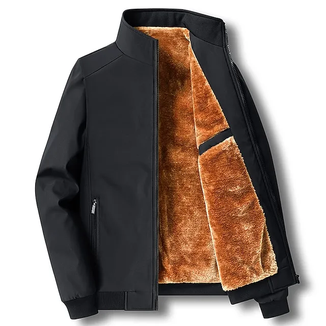 Men’s Winter Jacket Fleece Jacket Outdoor Daily Wear Warm Zipper Pocket Fall Winter Plain Fashion Streetwear Stand Collar Regular Black Dark Navy Blue Dark Gray Jacket b85e6c665078f3ffdf7aba048668e5b1