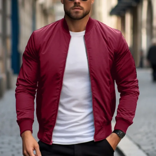 Men’s Bomber Jacket Varsity Jacket Outdoor Daily Wear Spring & Fall Plain Fashion Streetwear Collar Regular Black Red & White Dark Blue Gray Jacket 4d4daf6f9ccb46a45787d5c164f6d5bb
