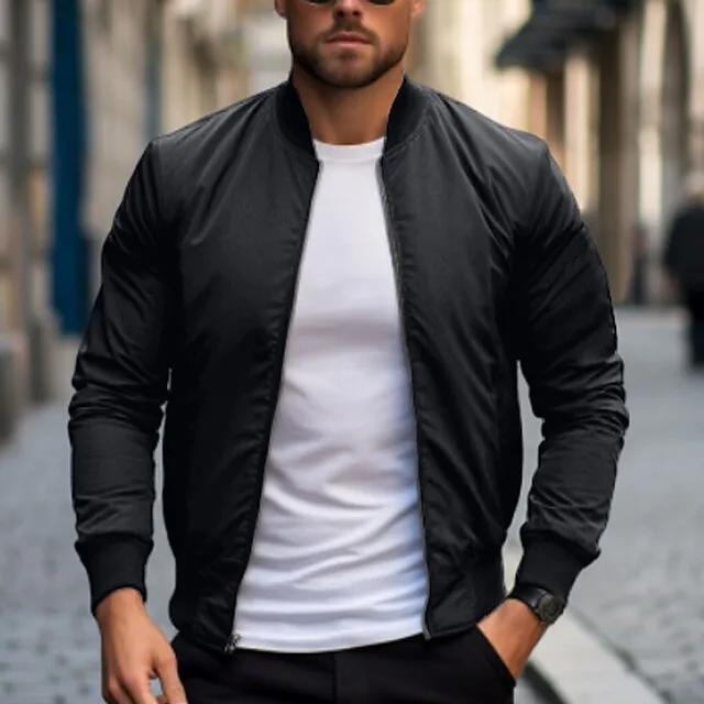 Men’s Bomber Jacket Varsity Jacket Outdoor Daily Wear Spring & Fall Plain Fashion Streetwear Collar Regular Black Red & White Dark Blue Gray Jacket ba77a860c848ddf90d16b0016671290f