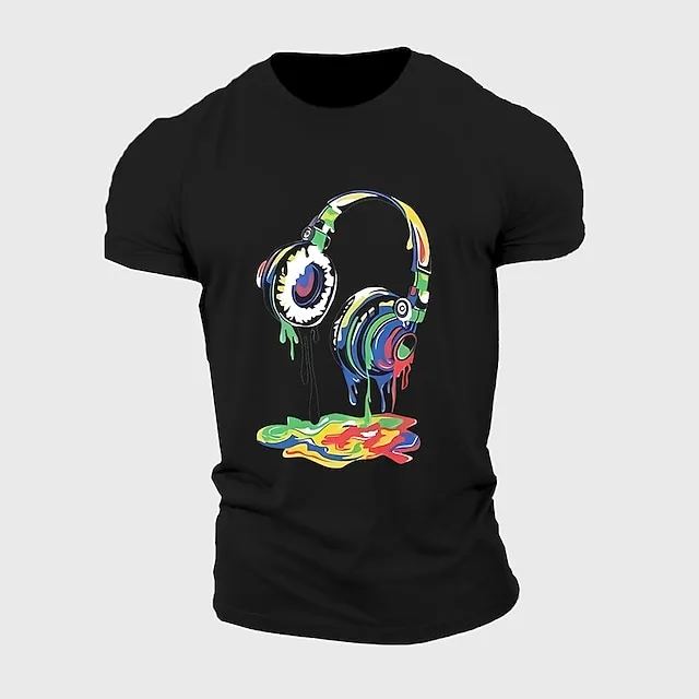 Halloween Mens Graphic Shirt Novelty Classic Headset Black White Blue Tee Polyester Casual Big And Tall Short Sleeve Comfortable Street Daily Headphones Music Green Cotton