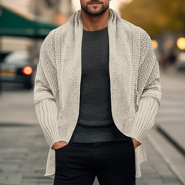 Men’s Sweater Cardigan Sweater Ribbed Knit Regular Knitted Plain Open Front Warm Ups Modern Contemporary Daily Wear Going out Clothing Apparel Winter Black Pink S M L 10b7ba71ee50d7d56fd1ac553d281648
