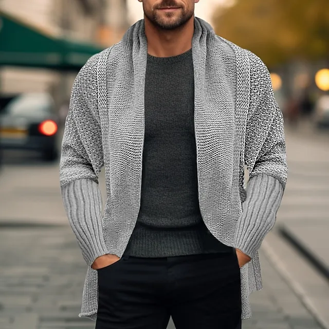 Men’s Sweater Cardigan Sweater Ribbed Knit Regular Knitted Plain Open Front Warm Ups Modern Contemporary Daily Wear Going out Clothing Apparel Winter Black Pink S M L 47b1e042687454c550f0eec9ce452a1a