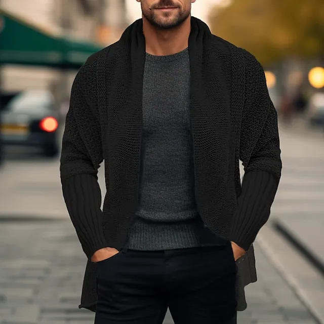 Men’s Sweater Cardigan Sweater Ribbed Knit Regular Knitted Plain Open Front Warm Ups Modern Contemporary Daily Wear Going out Clothing Apparel Winter Black Pink S M L 69486a65dfaa7fbc0df5460bcada21be