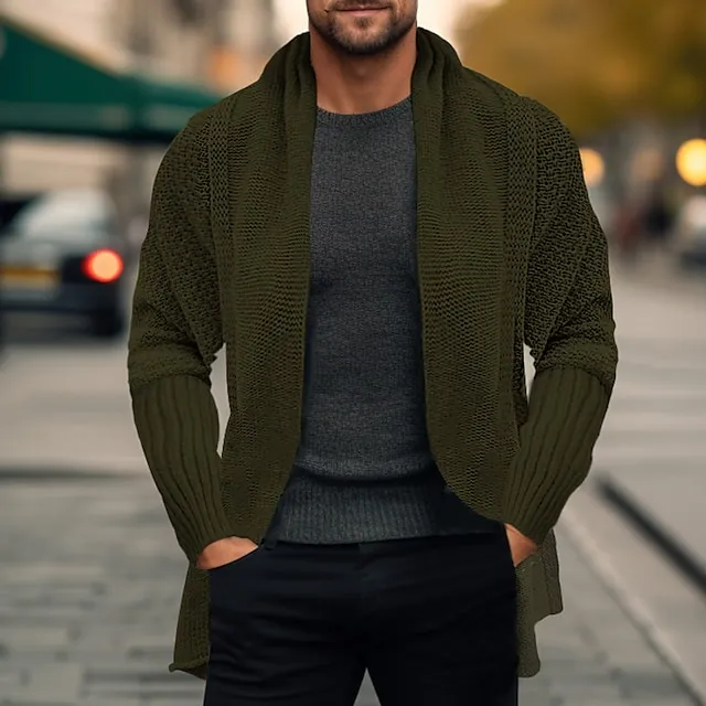 Men’s Sweater Cardigan Sweater Ribbed Knit Regular Knitted Plain Open Front Warm Ups Modern Contemporary Daily Wear Going out Clothing Apparel Winter Black Pink S M L c0e61af45781570d11b0771d65651f66