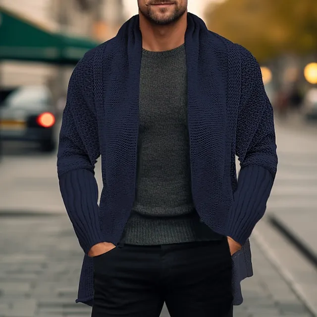 Men’s Sweater Cardigan Sweater Ribbed Knit Regular Knitted Plain Open Front Warm Ups Modern Contemporary Daily Wear Going out Clothing Apparel Winter Black Pink S M L eeac6a609c58fde2ba24cb09dbd5e9d1