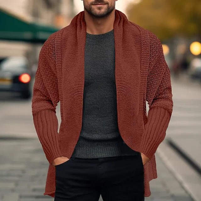 Men’s Sweater Cardigan Sweater Ribbed Knit Regular Knitted Plain Open Front Warm Ups Modern Contemporary Daily Wear Going out Clothing Apparel Winter Black Pink S M L fe6d5b56acf8a243c9ace80c3d2faf08