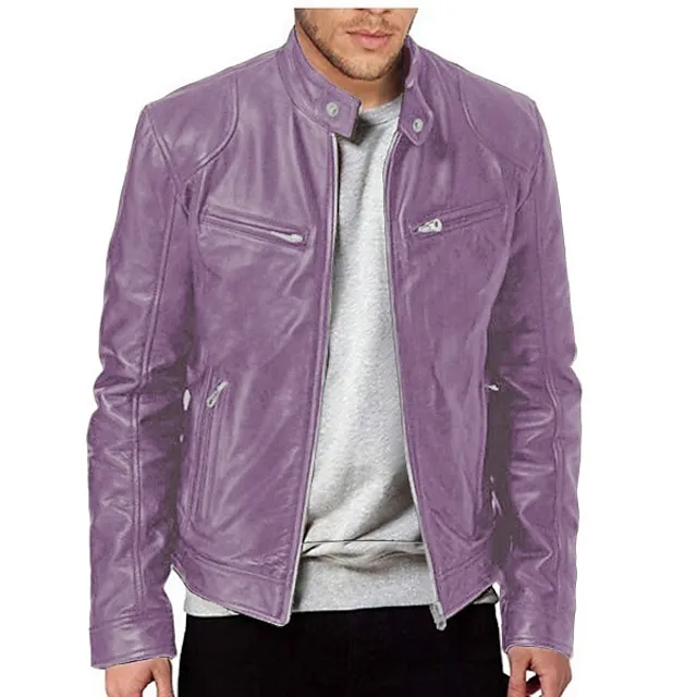 Male Faux Leather Jacket Outdoor clothing Casual Daily Windproof Button Fall & Winter Zipper Casual Crew Neck Regular Faux Leather Silver Golden Black White Yellow Jacket 41fb99868677073dfa46c932e6d258a3