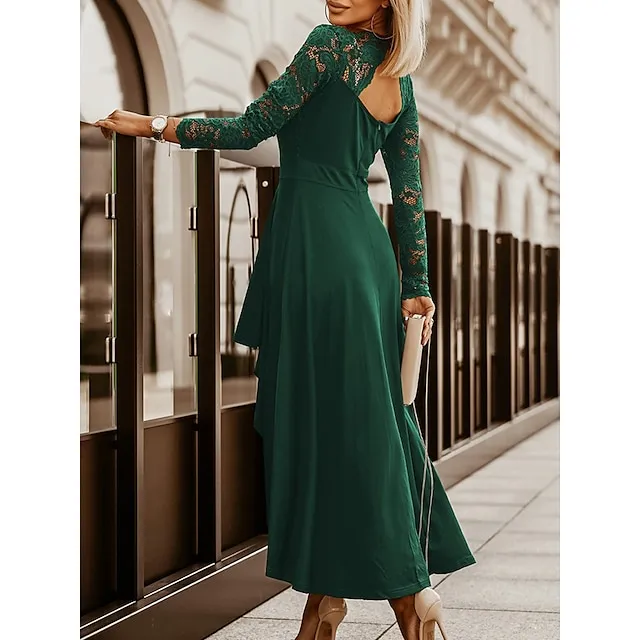 Women’s Prom Dress Party Dress Lace Dress Long Dress Maxi Dress Black Wine Green Long Sleeve Pure Color Lace Fall Winter Autumn V Neck Fashion Winter Dress Wedding Guest Birthday 2023 S M L XL 1d638565cfbba955a85386f0063579e8
