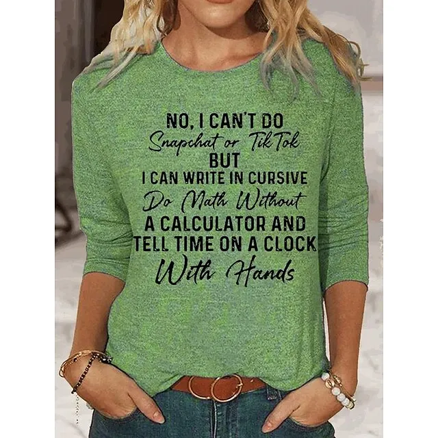 Women’s T shirt Tee Letter Daily Weekend Black Pink Blue Print Long Sleeve Fashion Round Neck Regular Fit Spring & Fall 81e905ace862cd33bac1e169625b1d9b