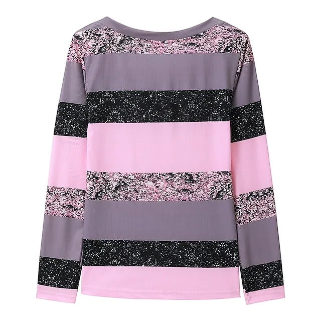 Women’s T shirt Tee Color Block Daily Weekend Yellow Pink Blue Print Long Sleeve Fashion U Neck Slim Spring & Fall ce3746b2c8d014fecb549ad978e3e1c7