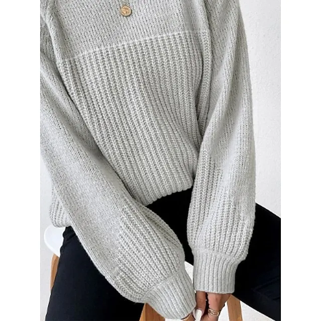 Women’s Pullover Sweater Jumper Turtleneck Cable Waffle Knit Polyester Braided Fall Winter Long Party Going out Weekend Stylish Casual Soft Long Sleeve Solid Color Pink Gray S M L 02c2784578a1e29b64706585221a8246