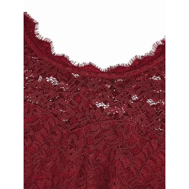 Women’s Party Dress Black Dress Lace Dress Wedding Guest Dress Midi Dress Pink Wine Short Sleeve Pure Color Lace Spring Fall Winter Crew Neck Fashion Winter Dress S M L XL 4447cee52e1baa584cc333756a1567cc