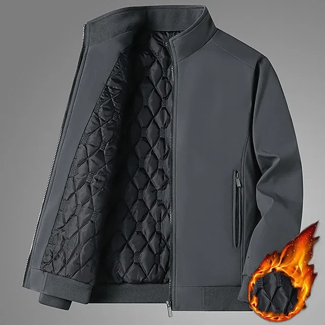 Men’s Winter Coat Winter Jacket Puffer Jacket Outdoor Camping & Hiking Windbreaker Warm Zipper Pocket Fall & Winter Plain Fashion Streetwear Stand Collar Short Black Blue Gray Jacket 79da35f1e5b49592b582873b631401dc