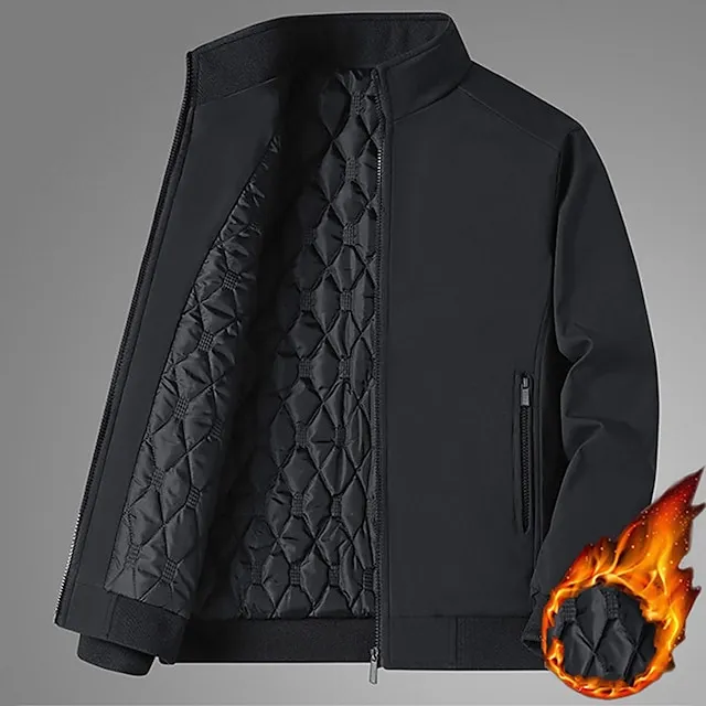 Men's Winter Coat Winter Jacket Puffer Jacket Outdoor Camping & Hiking Windbreaker Warm Zipper Pocket Fall & Winter Plain Fashion Streetwear Stand Collar Short Black Blue Gray Jacket