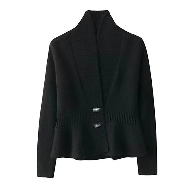 Women’s Cardigan Sweater Jacket V Neck Ribbed Knit Acrylic Ruffle Button Knitted Fall Winter Short Outdoor Daily Going out Stylish Casual Soft Long Sleeve Solid Color Black White Green S M L 737e3ec4d6e46ff4213fadba12d10629