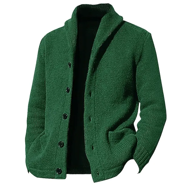 Men’s Cardigan Sweater Cropped Sweater Knit Sweater Ribbed Knit Regular Button Up Plain Shawl Collar Warm Ups Modern Contemporary Casual Daily Wear Clothing Apparel Fall Winter Black Blue M L XL 064bc651888fd1af077f111cf2337b32