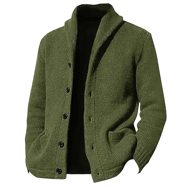 Men’s Cardigan Sweater Cropped Sweater Knit Sweater Ribbed Knit Regular Button Up Plain Shawl Collar Warm Ups Modern Contemporary Casual Daily Wear Clothing Apparel Fall Winter Black Blue M L XL edd2f2493dafecc3b59efaaeedc66e47