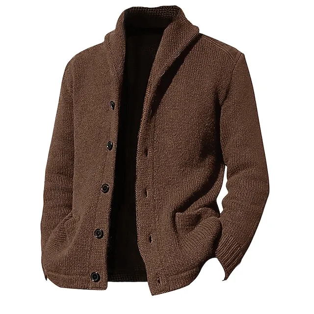 Men’s Cardigan Sweater Cropped Sweater Knit Sweater Ribbed Knit Regular Button Up Plain Shawl Collar Warm Ups Modern Contemporary Casual Daily Wear Clothing Apparel Fall Winter Black Blue M L XL fbaa69ca9c7357f0e364c5ff67111fb9