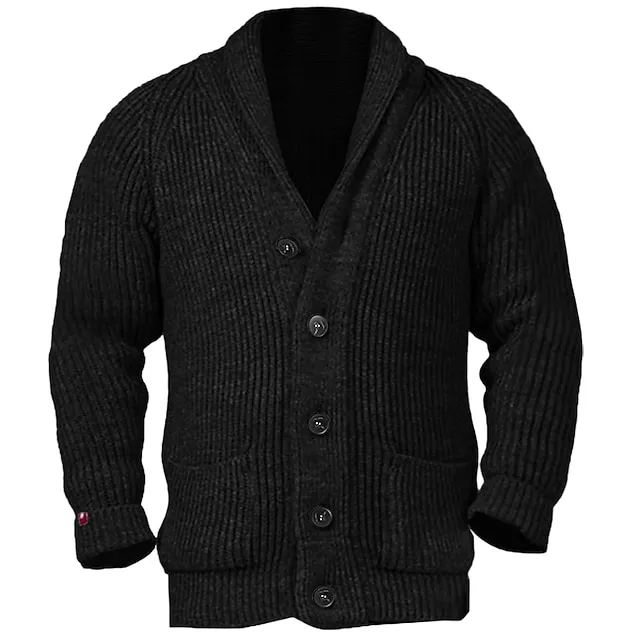 Men’s Cardigan Sweater Cropped Sweater Knit Sweater Ribbed Knit Regular Button Up Plain Shawl Collar Warm Ups Modern Contemporary Casual Daily Wear Clothing Apparel Fall Winter Black Brown M L XL a32a1b7aec9150322e23158a68d68882
