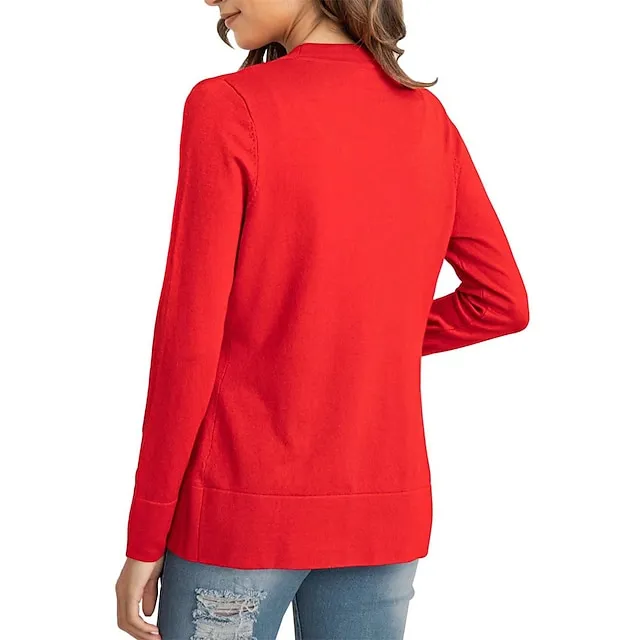 Women’s Knitted Cardigan Coat Classic V Neck Long Sleeve Open Front Sweater Fall Solid Color Cardigans Wine S M L b83fdc31d1c6624675cffbc1772757cd