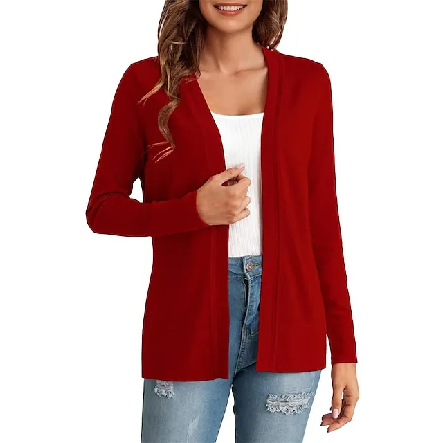 Women’s Knitted Cardigan Coat Classic V Neck Long Sleeve Open Front Sweater Fall Solid Color Cardigans Wine S M L cc39c2df0395ab0c1cc2ef65ddba8efe