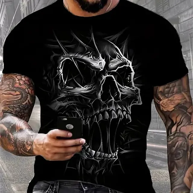 Skull Black White Red T shirt Tee Men's Graphic Cotton Blend Shirt Sports Classic Shirt Short Sleeve Comfortable Tee Sports Outdoor Holiday Summer Fashion Designer Clothing S M L XL XXL XXXL