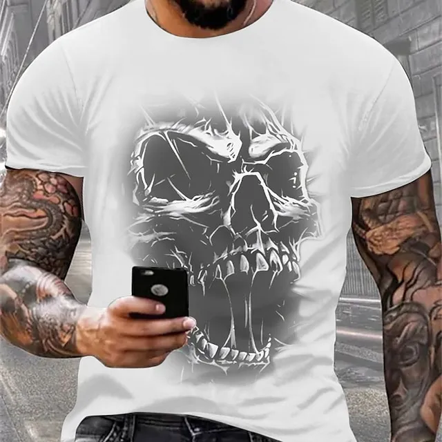 Skull Black White Red T shirt Tee Men’s Graphic Cotton Blend Shirt Sports Classic Shirt Short Sleeve Comfortable Tee Sports Outdoor Holiday Summer Fashion Designer Clothing S M L XL XXL XXXL a27b09dcbdc2f066e35eb939213b7200