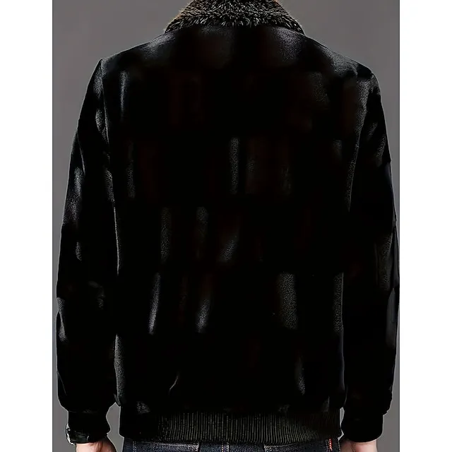 Men’s Winter Jacket Faux Fur Outdoor Daily Wear Warm Fall Winter Plain Fashion Streetwear Lapel Regular Black Jacket 5d73c42b957c54c02568b1b160e6cc86