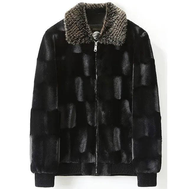 Men’s Winter Jacket Faux Fur Outdoor Daily Wear Warm Fall Winter Plain Fashion Streetwear Lapel Regular Black Jacket aca83e3bd4a8023c90ccbdc211887287